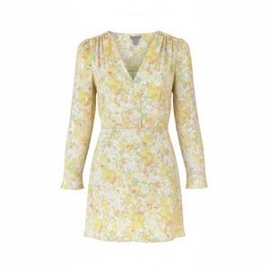 H&M Yellow Floral Long Sleeve Mini Dress NWT Size L